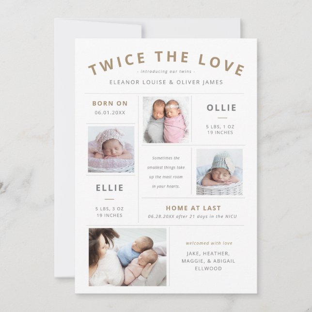 Twice the Love Infographic Twin Birth Announcement (Front)
