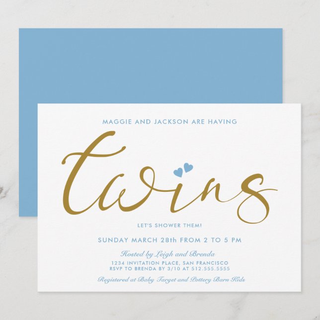 Twice The Love Twin Boys Baby Shower Invitation (Front/Back)