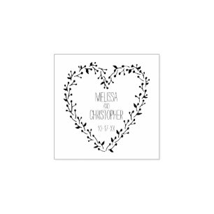 Twig and Berry Heart Wreath Wedding Rubber Stamp