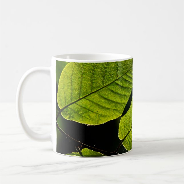Twig leaf green foliage veins coffee mug (Left)