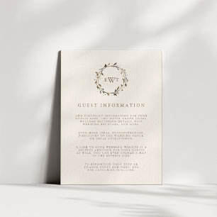 Twig Monogram Wreath Wedding Guest Details Enclosure Card