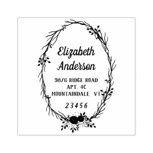 Twig Wreath Return Addres Mail Art Rubber Stamp
