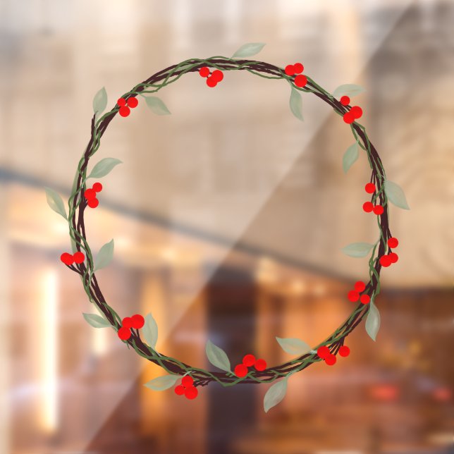 Twiggy Winter Wreath with Leaves and Berries Window Cling (Sheet 2)