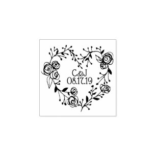 Twigs Berries and Roses Heart Wreath   Wedding Rubber Stamp