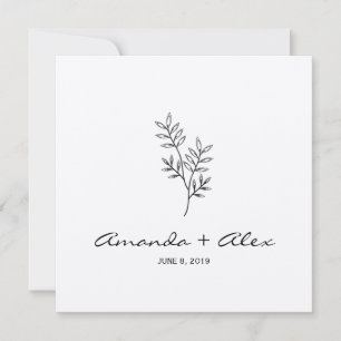 Twigs & Leaves Monogram Black & White Wedding Invitation