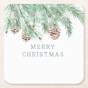 twigs with cones, Christmas, Christmas cones Square Paper Coaster