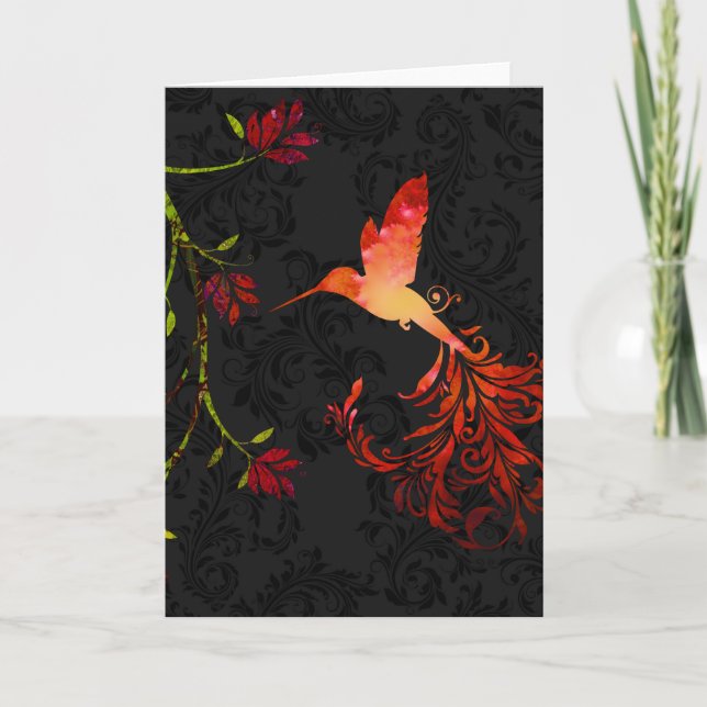 Twilight, a flourish hummingbird Greeting Card (Front)