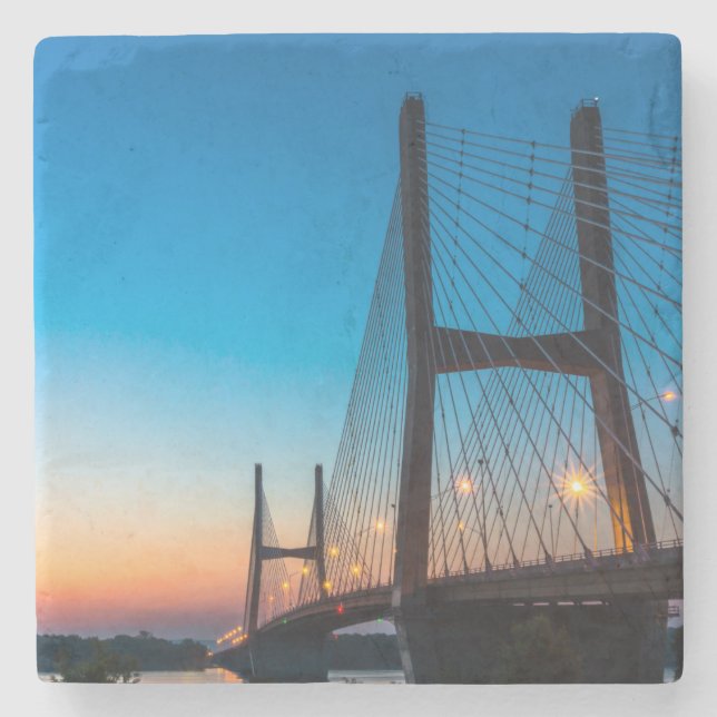 Twilight At Bill Emerson Bridge Stone Coaster (Front)