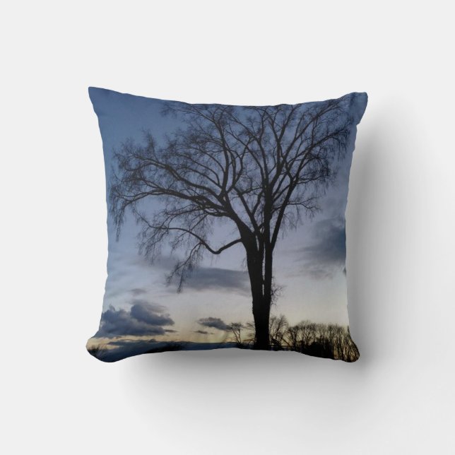 Twilight At The Tree In Winter Throw Pillow (Front)