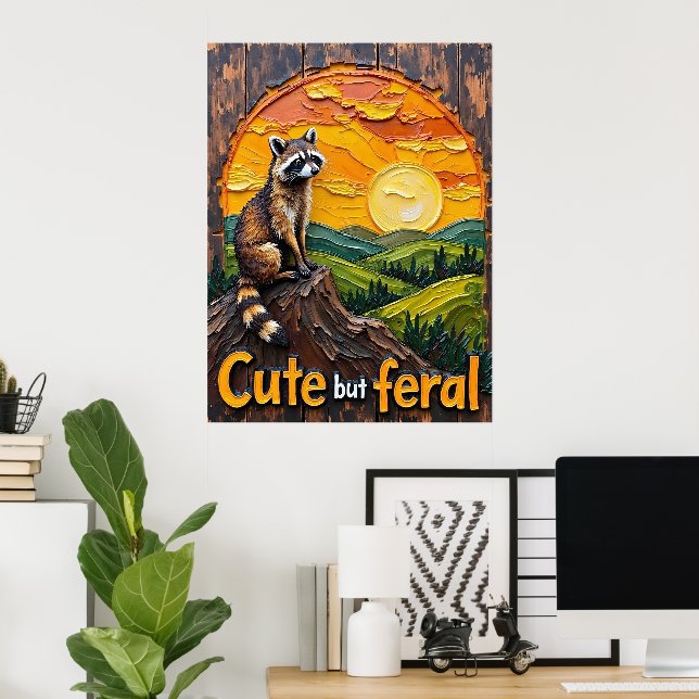 Twilight Bandit: Racoon at Sunset Poster (Home Office)