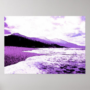 Twilight beach in violet and purple poster
