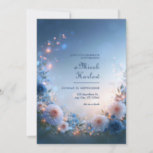 Twilight Blush Dahlia Floral Border Wedding Invitation