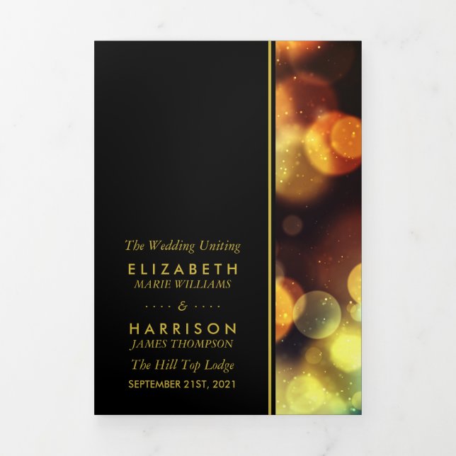 Twilight Bokeh Lights Wedding Program Tri-Fold Programme (Cover)