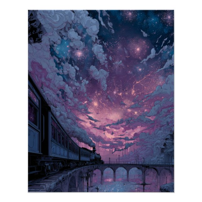 Twilight Bridge Under Starry Sky Dream Poster (Front)