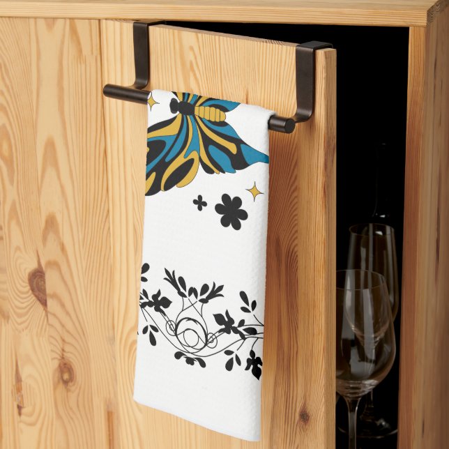 Twilight Butterfly Bloom – Fantasy Floral Artwork Tea Towel (Thirds Fold)