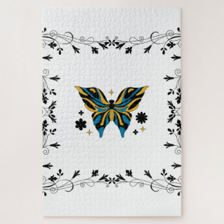 Twilight Butterfly – Floral Contrast Harmony Jigsaw Puzzle