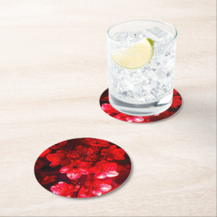 Twilight Cherry Blossom Glow Round Paper Coaster