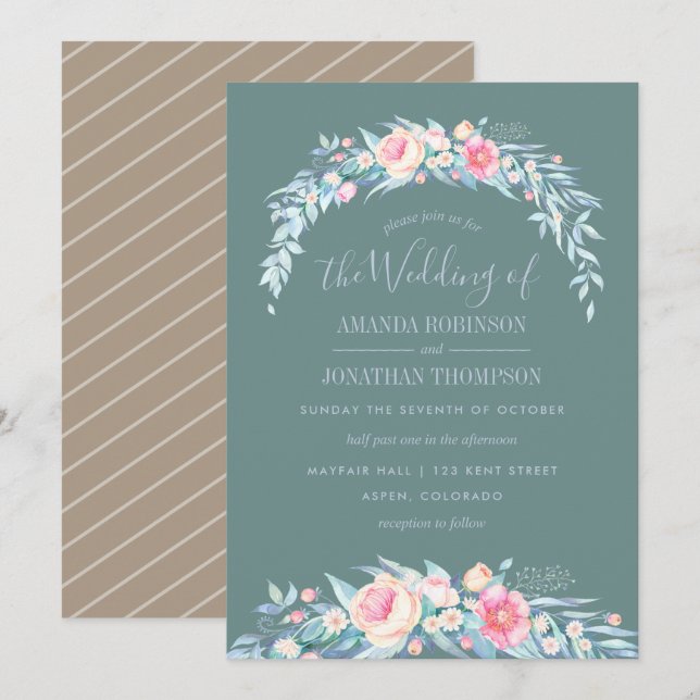TWILIGHT colours Spring Wedding floral invitation (Front/Back)