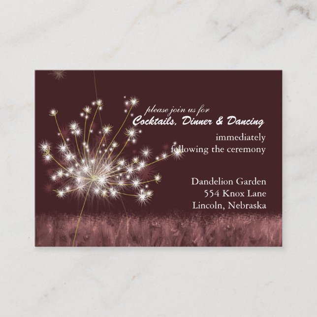 Twilight Dandelion Wedding Reception Enclosure Card (Front)