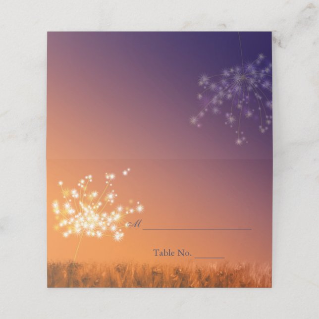 Twilight Dandelions Wedding Place Card (Outside Unfolded)