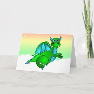 Twilight Flight - Cute Green & Blue Dragon Card