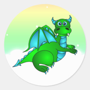 Twilight Flight - Cute Green & Blue Dragon Classic Round Sticker