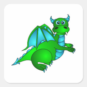 Twilight Flight - Cute Green & Blue Dragon Square Sticker