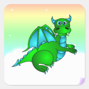 Twilight Flight - Cute Green & Blue Dragon Square Sticker