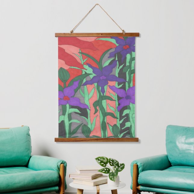 Twilight Floral Garden  Hanging Tapestry (Living Room)