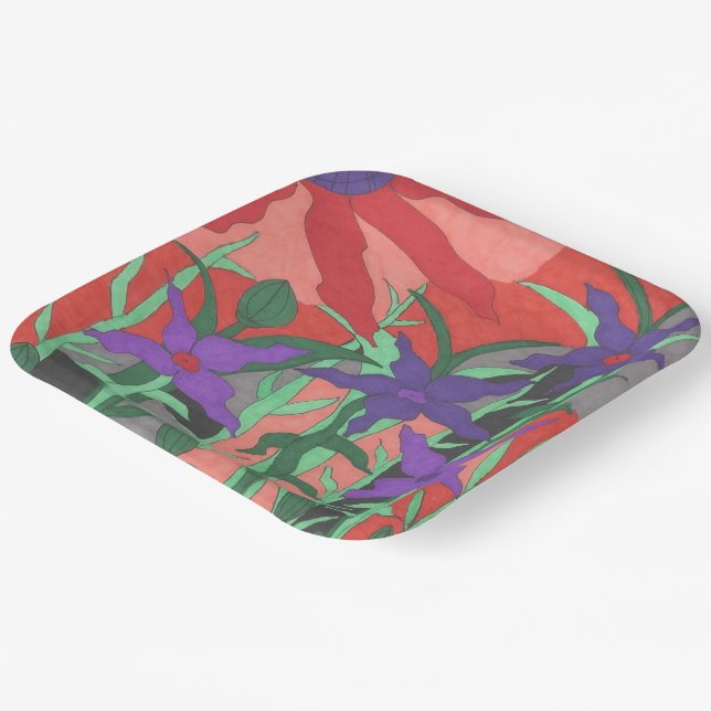 Twilight Floral Garden Paper Plate (Angled)