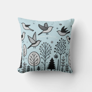 Twilight Forest Birds Light blue Cushion