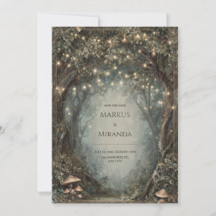Twilight Forest Canopy Lights and Mushroom Wedding Invitation