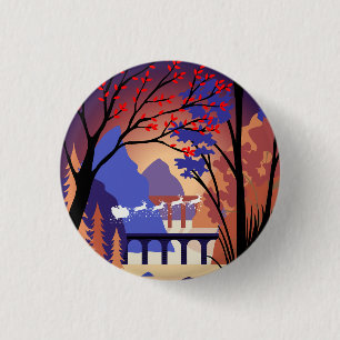 Twilight Forest Christmas Santa Sleigh 3 Cm Round Badge