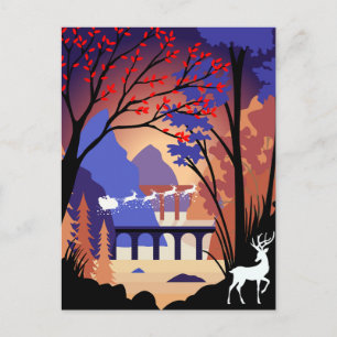 Twilight Forest Christmas Santa Sleigh Announcement Postcard