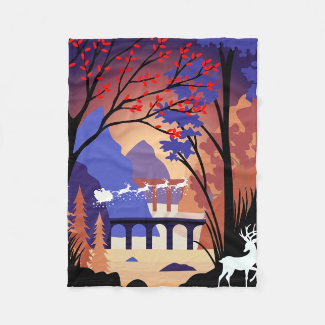 Twilight Forest Christmas Santa Sleigh Fleece Blanket (Front)