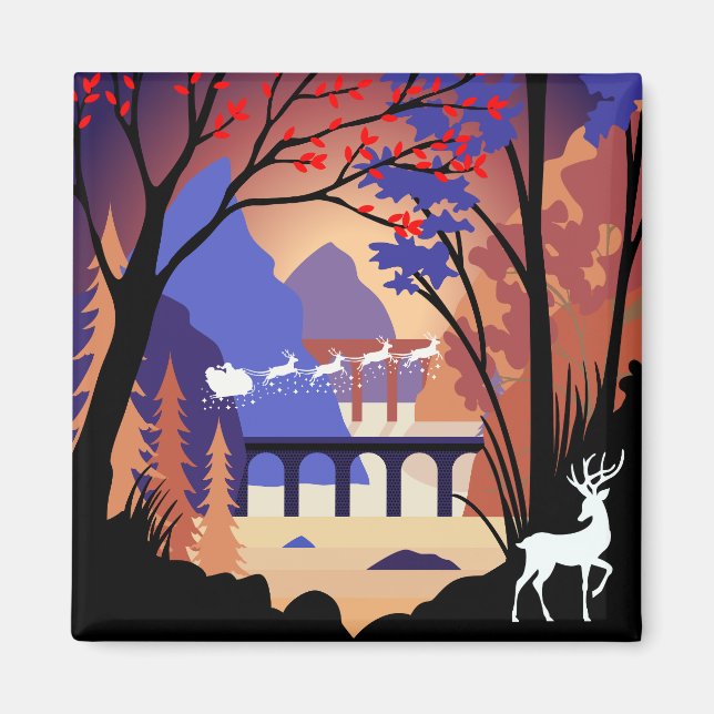 Twilight Forest Christmas Santa Sleigh Magnet (Front)