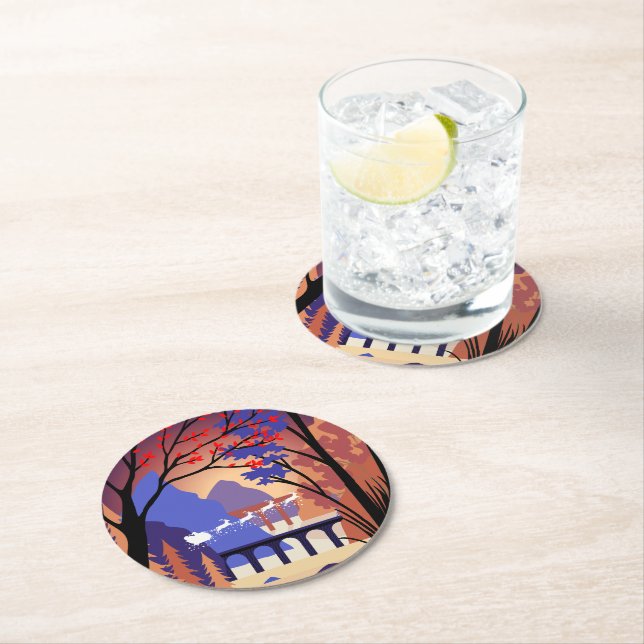Twilight Forest Christmas Santa Sleigh Round Paper Coaster (Insitu)