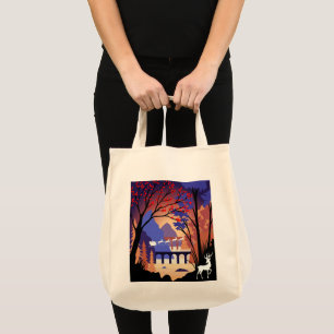 Twilight Forest Christmas Santa Sleigh Tote Bag