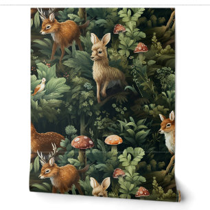 Twilight Forest Friends Botanical Wallpaper