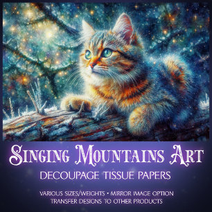 Twilight Forest Woodland Fantasy Cat Decoupage  Tissue Paper