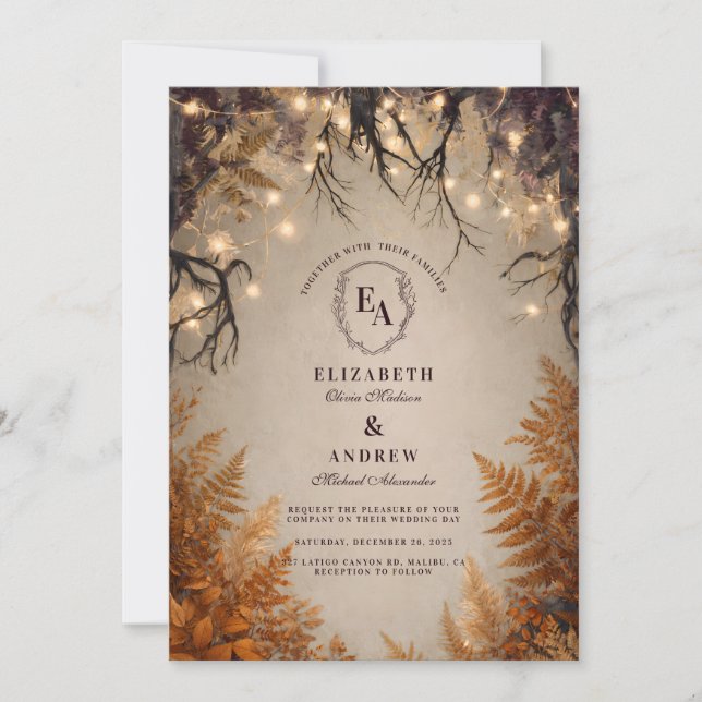 Twilight Garden with Golden Ferns Invitation (Front)