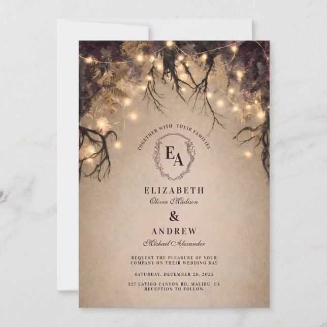 Twilight Garden with Golden Ferns Invitation (Front)