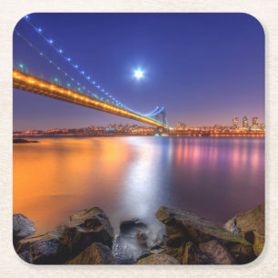 Twilight, George Washington BridgePalisades, NJ. Square Paper Coaster