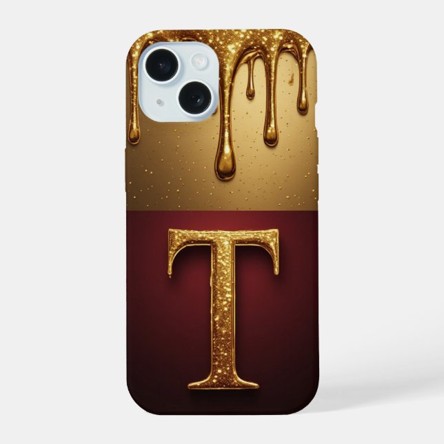 💎 Twilight Glitter T Monogram Dripping Luxe iPhone 15 Case (Back)