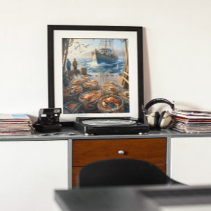 Twilight Harvest Fishermen Collecting Crabs 16x20 Poster