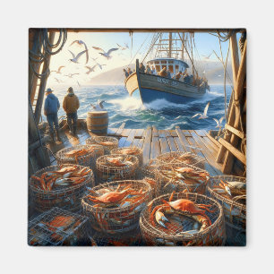 Twilight Harvest Fishermen Collecting Crabs Magnet