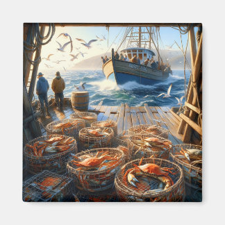 Twilight Harvest Fishermen Collecting Crabs Magnet