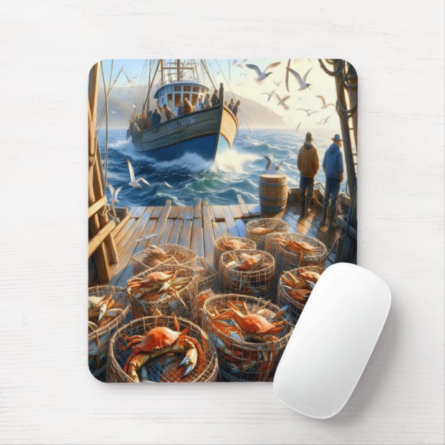 Twilight Harvest Fishermen Collecting Crabs Mouse Mat (With Mouse)