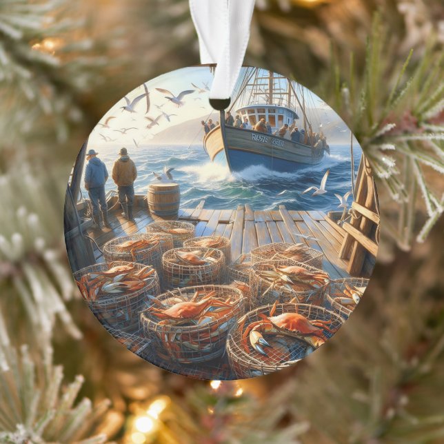 Twilight Harvest Fishermen Collecting Crabs Ornament (Tree)