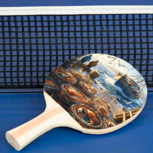 Twilight Harvest Fishermen Collecting Crabs Ping Pong Paddle